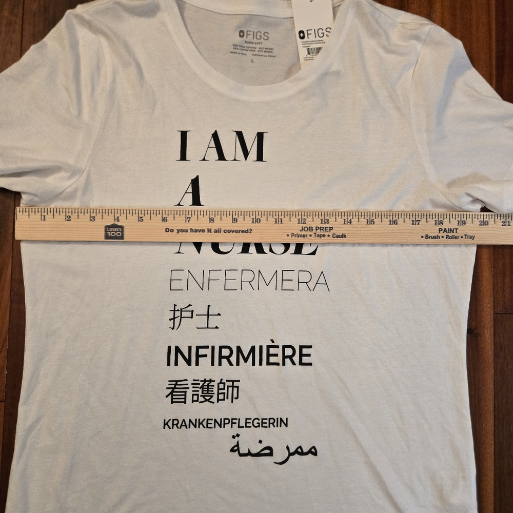 FIGS Multilingual Nurse White Tee, Size L Workwear Casual NWT - Picture 5 of 10